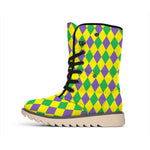 Harlequin Mardi Gras Pattern Print Winter Boots