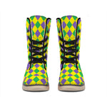 Harlequin Mardi Gras Pattern Print Winter Boots