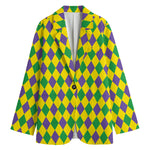 Harlequin Mardi Gras Pattern Print Women's Blazer