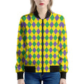 Harlequin Mardi Gras Pattern Print Women's Bomber Jacket