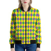 Harlequin Mardi Gras Pattern Print Women's Bomber Jacket