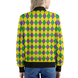 Harlequin Mardi Gras Pattern Print Women's Bomber Jacket