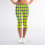 Harlequin Mardi Gras Pattern Print Women's Capri Leggings