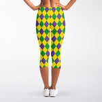 Harlequin Mardi Gras Pattern Print Women's Capri Leggings