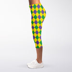 Harlequin Mardi Gras Pattern Print Women's Capri Leggings