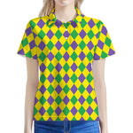 Harlequin Mardi Gras Pattern Print Women's Polo Shirt