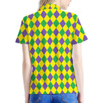Harlequin Mardi Gras Pattern Print Women's Polo Shirt