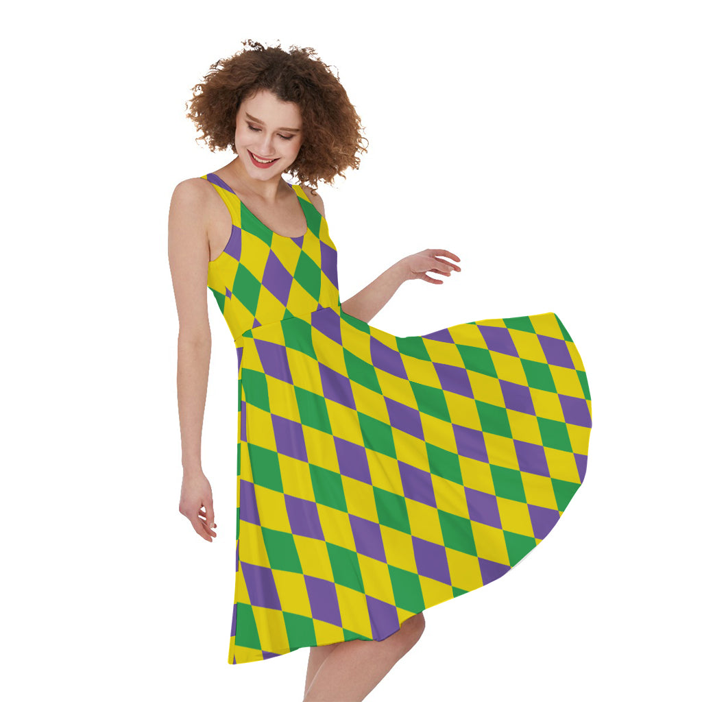 Harlequin Mardi Gras Pattern Print Women's Sleeveless Dress