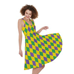 Harlequin Mardi Gras Pattern Print Women's Sleeveless Dress