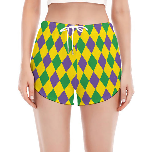 Harlequin Mardi Gras Pattern Print Women's Split Running Shorts