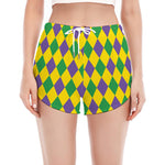 Harlequin Mardi Gras Pattern Print Women's Split Running Shorts