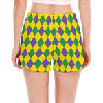 Harlequin Mardi Gras Pattern Print Women's Split Running Shorts