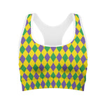 Harlequin Mardi Gras Pattern Print Women's Sports Bra