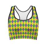 Harlequin Mardi Gras Pattern Print Women's Sports Bra