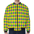 Harlequin Mardi Gras Pattern Print Zip Sleeve Bomber Jacket