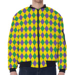Harlequin Mardi Gras Pattern Print Zip Sleeve Bomber Jacket