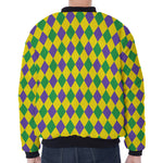 Harlequin Mardi Gras Pattern Print Zip Sleeve Bomber Jacket