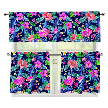 Hawaii Exotic Flowers Pattern Print 3 Piece Kitchen Curtains