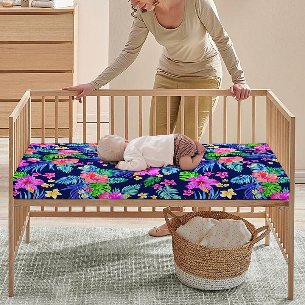 Hawaii Exotic Flowers Pattern Print Baby Crib Sheet