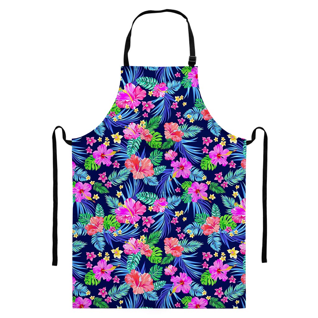Hawaii Exotic Flowers Pattern Print Bib Apron With Pocket