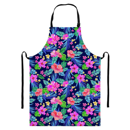 Hawaii Exotic Flowers Pattern Print Bib Apron With Pocket