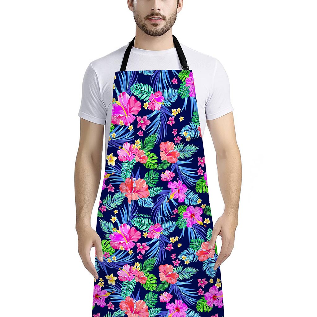 Hawaii Exotic Flowers Pattern Print Bib Apron With Pocket