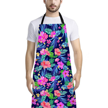 Hawaii Exotic Flowers Pattern Print Bib Apron With Pocket