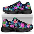 Hawaii Exotic Flowers Pattern Print Black Chunky Shoes
