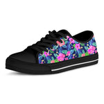 Hawaii Exotic Flowers Pattern Print Black Low Top Sneakers