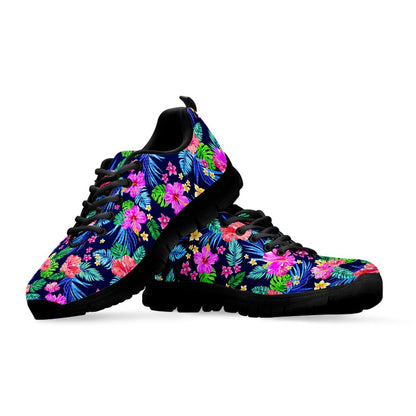 Hawaii Exotic Flowers Pattern Print Black Running Shoes