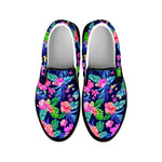 Hawaii Exotic Flowers Pattern Print Black Slip On Sneakers