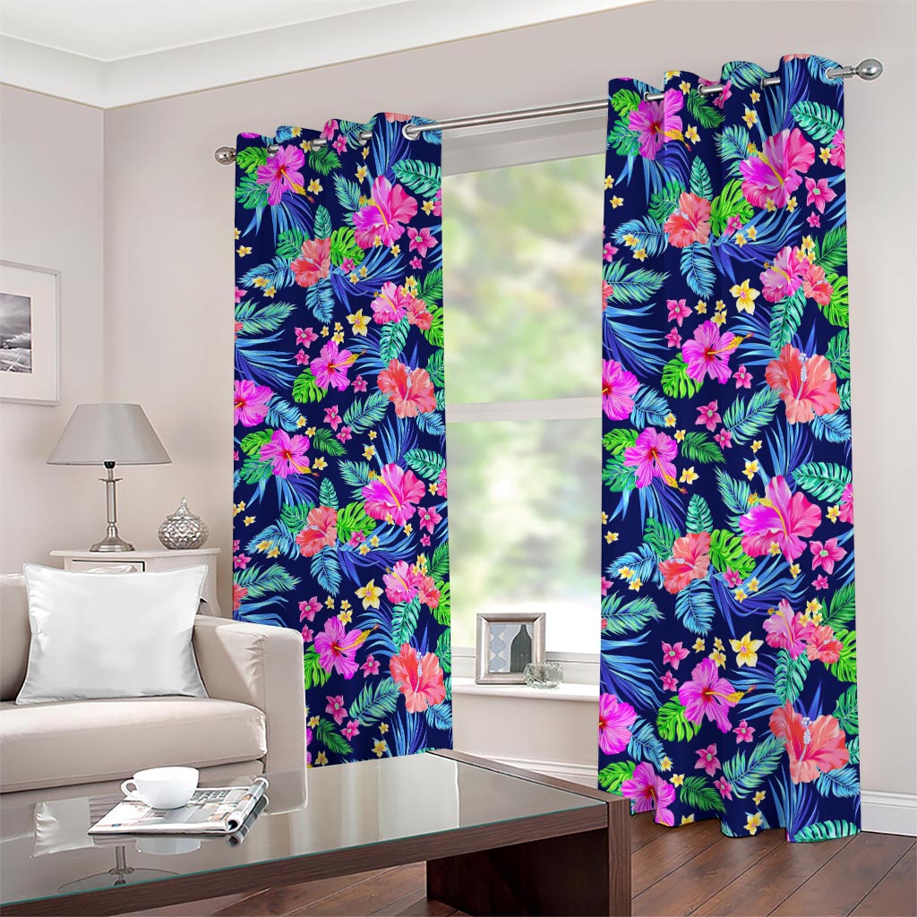 Hawaii Exotic Flowers Pattern Print Blackout Grommet Curtains