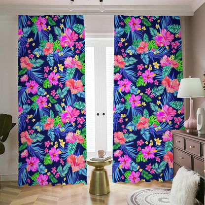 Hawaii Exotic Flowers Pattern Print Blackout Pencil Pleat Curtains