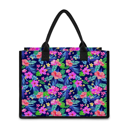 Hawaii Exotic Flowers Pattern Print Canvas Tote Bag