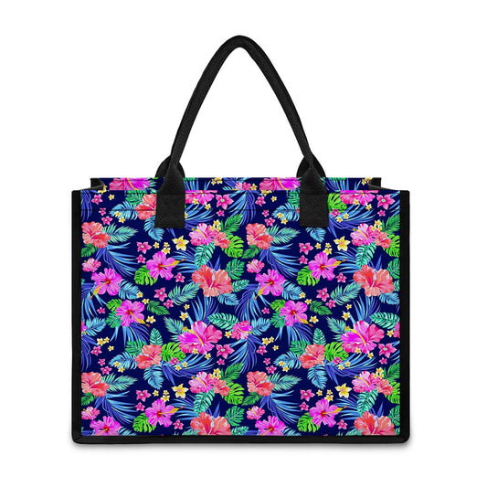 Hawaii Exotic Flowers Pattern Print Canvas Tote Bag