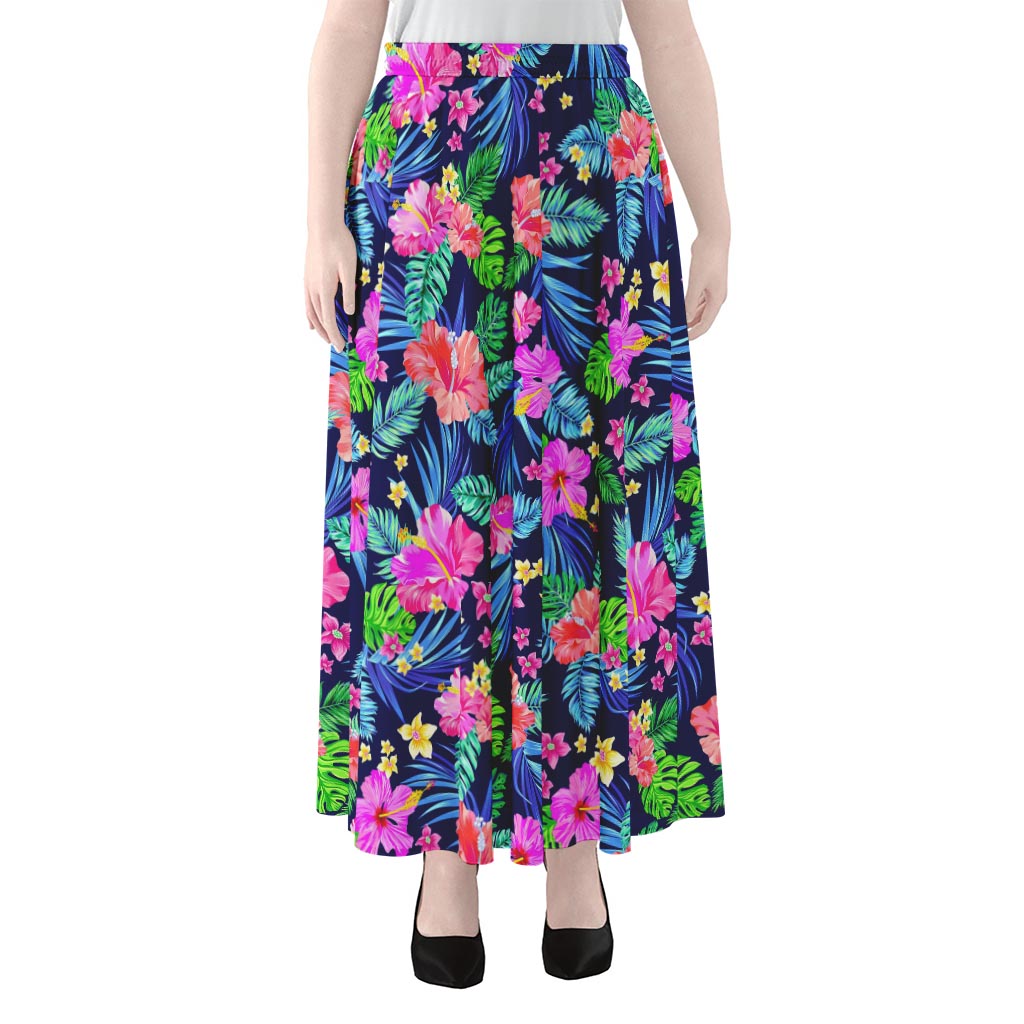 Hawaii Exotic Flowers Pattern Print Chiffon Maxi Skirt