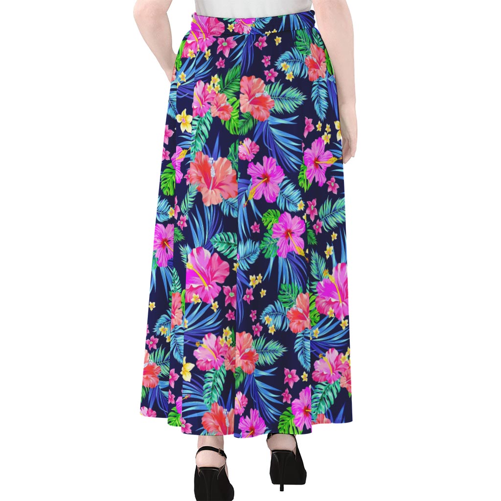 Hawaii Exotic Flowers Pattern Print Chiffon Maxi Skirt