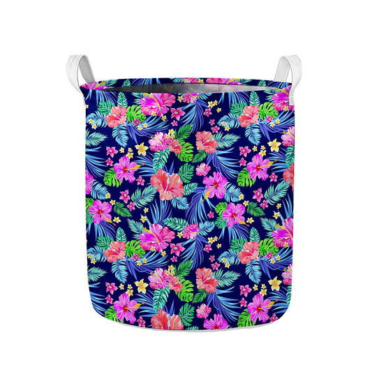 Hawaii Exotic Flowers Pattern Print Collapsible Laundry Basket