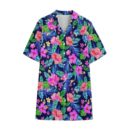 Hawaii Exotic Flowers Pattern Print Cotton Hawaiian Shirt