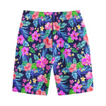 Hawaii Exotic Flowers Pattern Print Cotton Shorts
