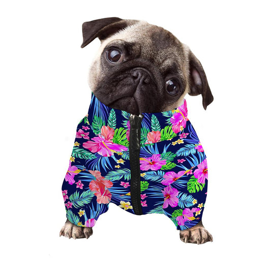 Hawaii Exotic Flowers Pattern Print Dog Zip Up Jacket