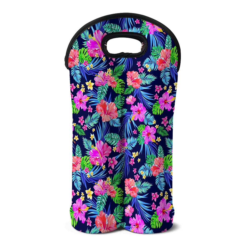 Hawaii Exotic Flowers Pattern Print Double Neoprene Wine Tote
