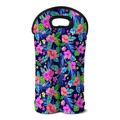 Hawaii Exotic Flowers Pattern Print Double Neoprene Wine Tote
