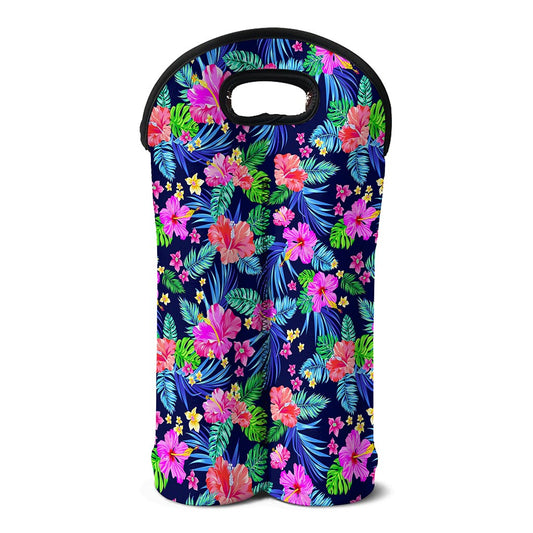 Hawaii Exotic Flowers Pattern Print Double Neoprene Wine Tote
