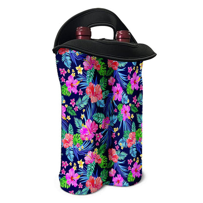 Hawaii Exotic Flowers Pattern Print Double Neoprene Wine Tote