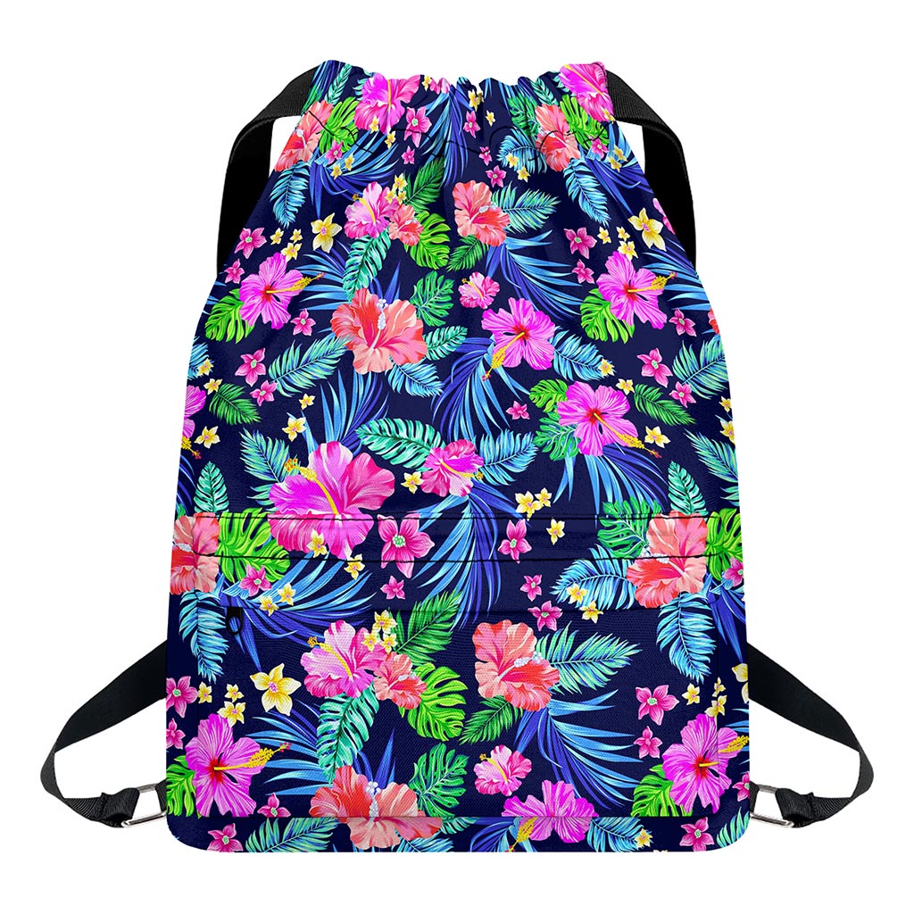 Hawaii Exotic Flowers Pattern Print Drawstring Backpack