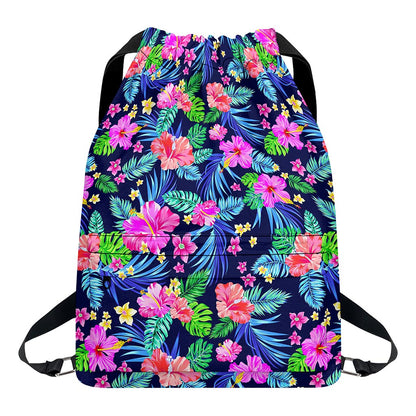 Hawaii Exotic Flowers Pattern Print Drawstring Backpack
