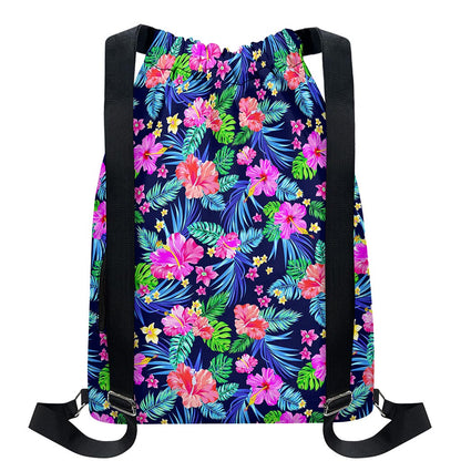 Hawaii Exotic Flowers Pattern Print Drawstring Backpack