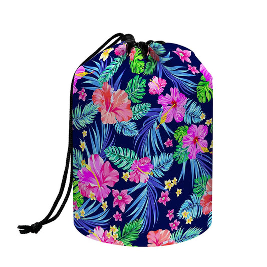 Hawaii Exotic Flowers Pattern Print Drawstring Makeup Bag