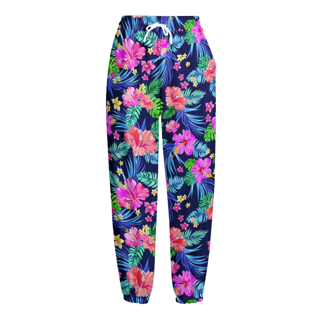 Hawaii Exotic Flowers Pattern Print Fleece Lined Knit Pants